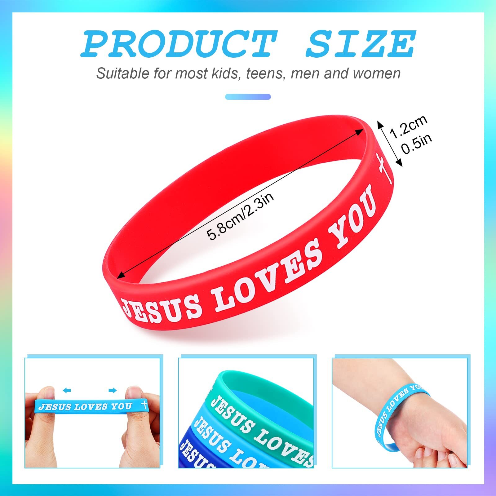 100 Pcs Jesus Loves You Silicone Wristbands Rubber Bracelets Colorful Jesus L…