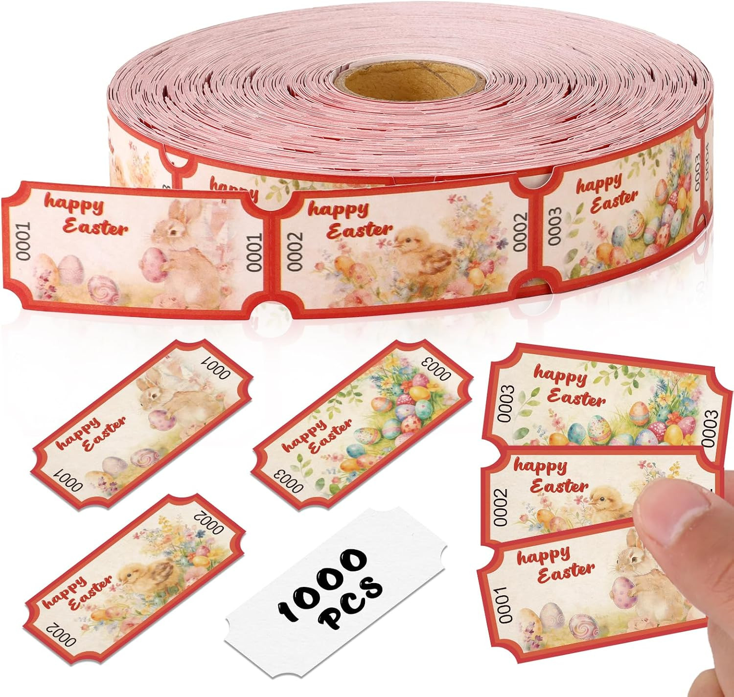 1000 Pcs Numbered Easter Tickets Roll 3 Designs Egg Bunny Raffle Tickets 1”x…