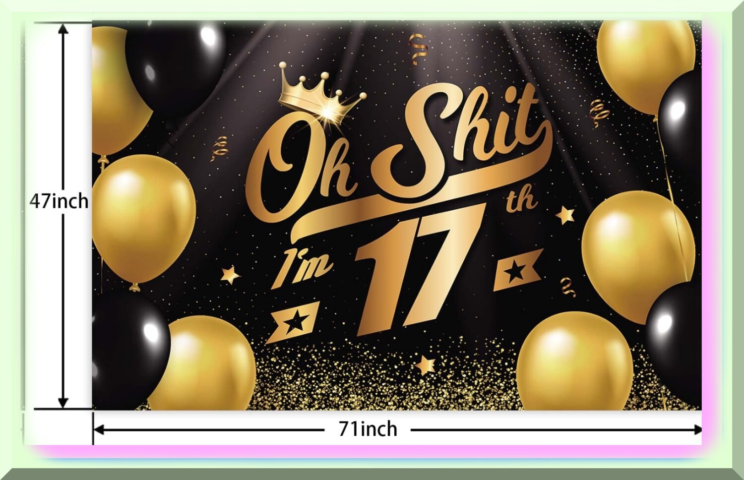 Seventeen Sparkle Fiesta Black Gold Balloon Confetti Backdrop
