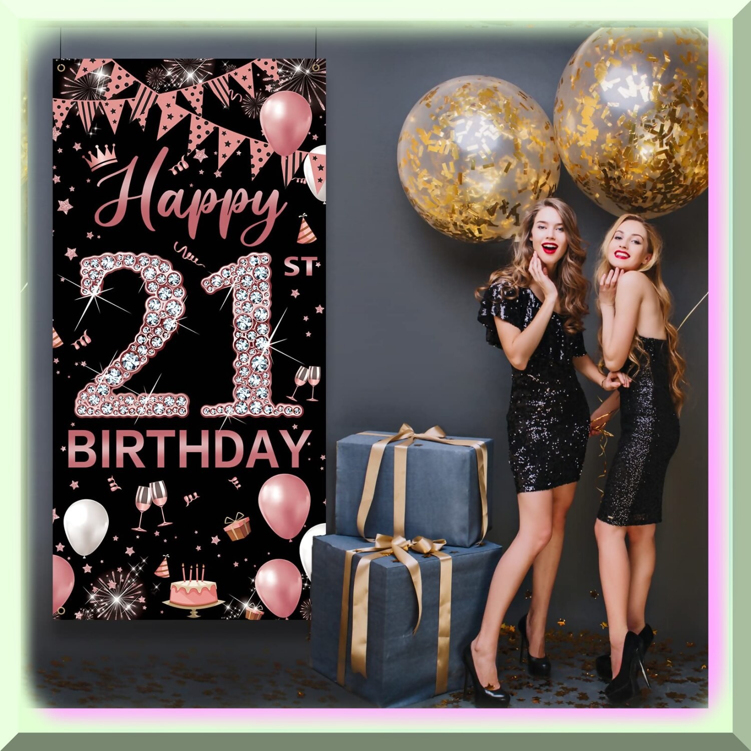 Rose Gold 21st Birthday Door Banner with Ribbon