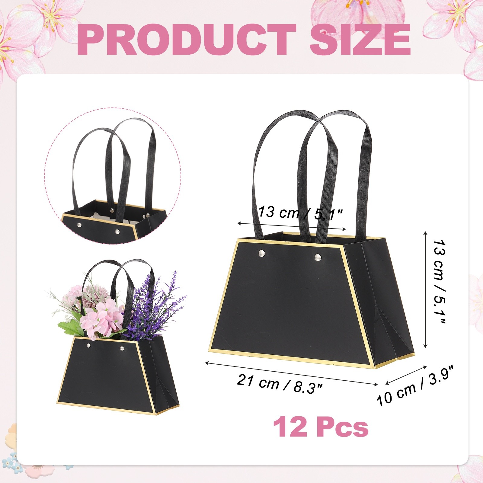 12 Pcs Flower Gift Bags Bouquet Wrapping Bag Paper Bouquet Bag Boxes Black