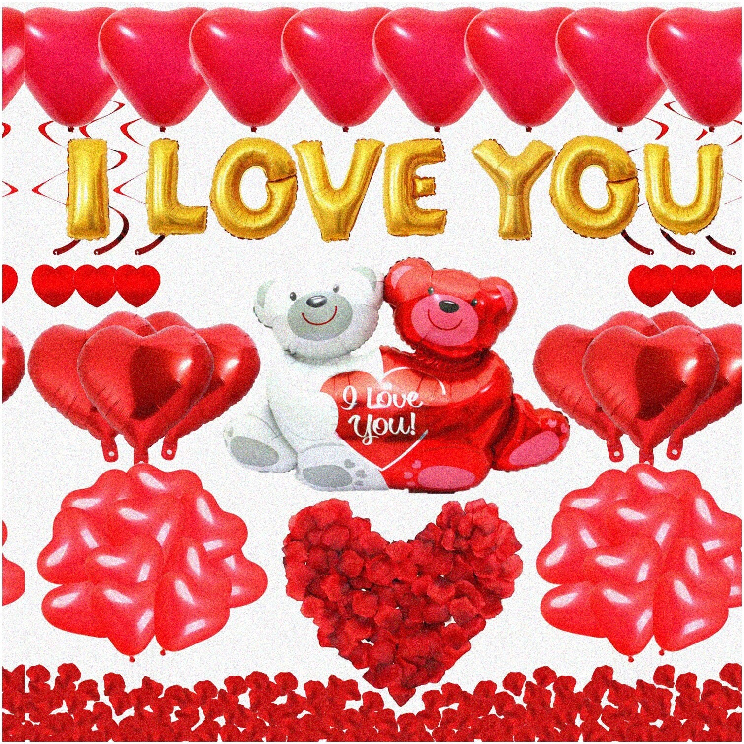 Romance Decoration Kit with Silk Rose Petals and Heart Balloons