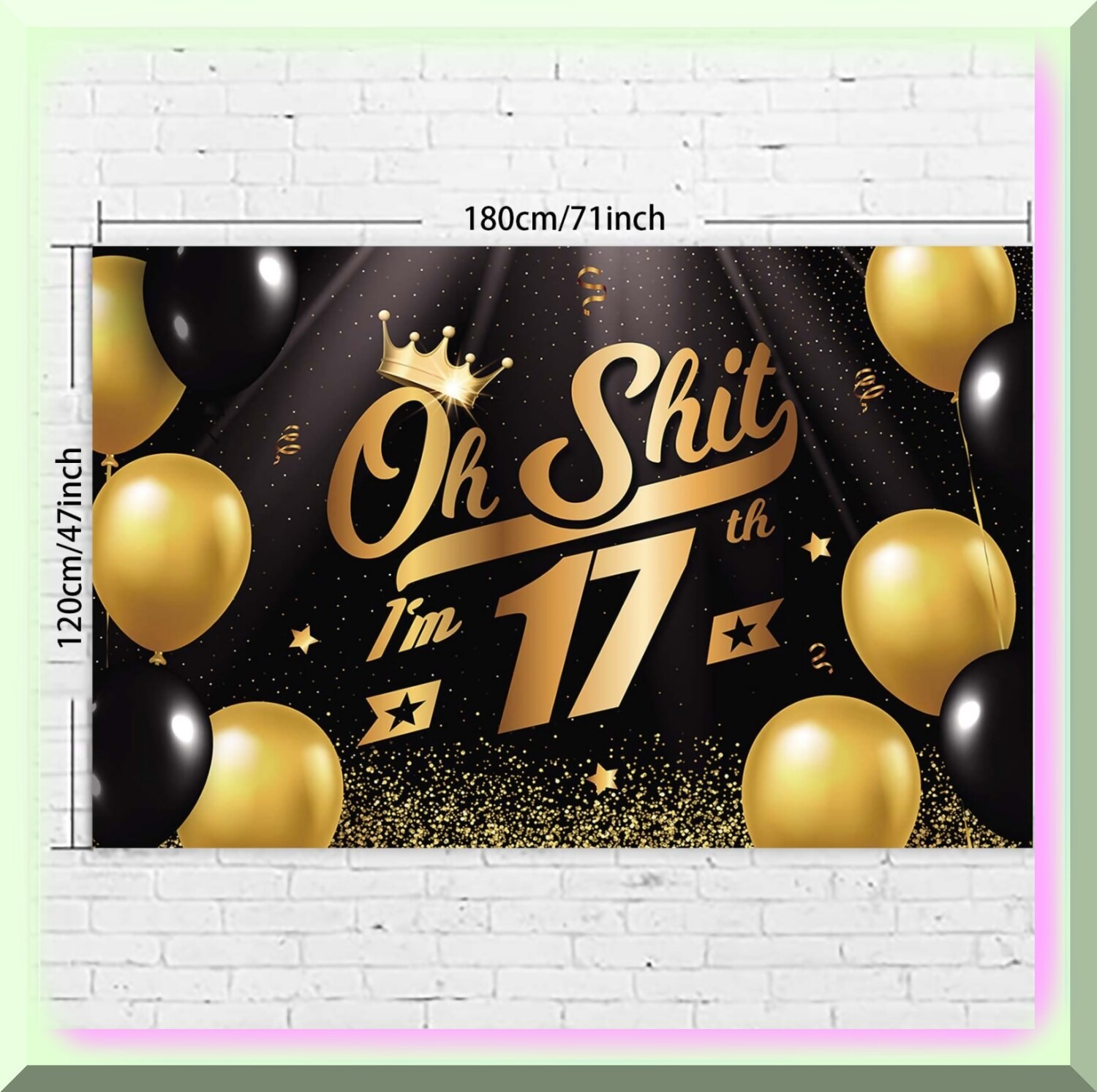 Seventeen Sparkle Fiesta Black Gold Balloon Confetti Backdrop