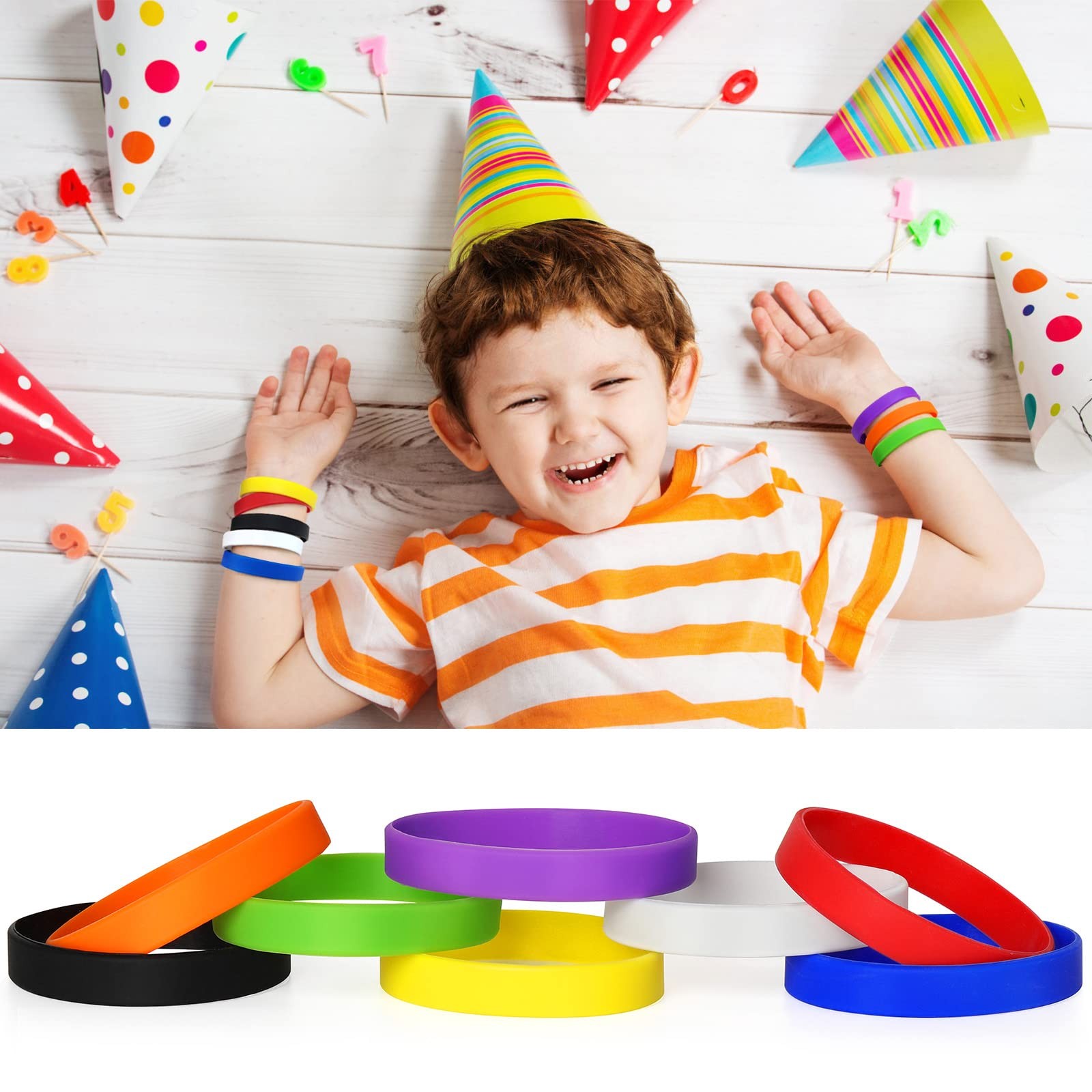 100PCS Silicone Bracelets Wristbands for ,Pink Blank Wristbands Elastic Brace…