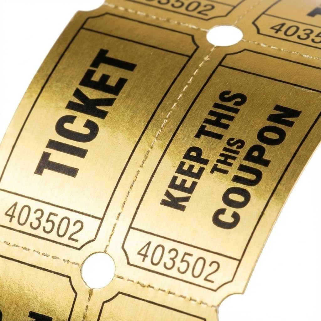 Golden Tickets 1 Roll 1000 Metallic Foil Raffle Tickets for Events, Carnivals…