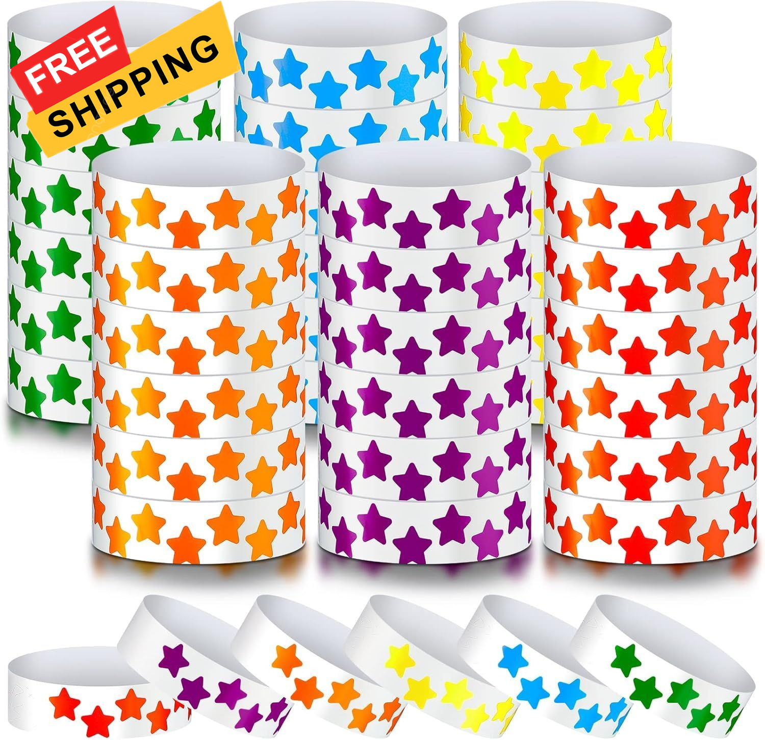 Teling 600 Pack Neon Star Wristbands Paper One Size, Mixed Colors