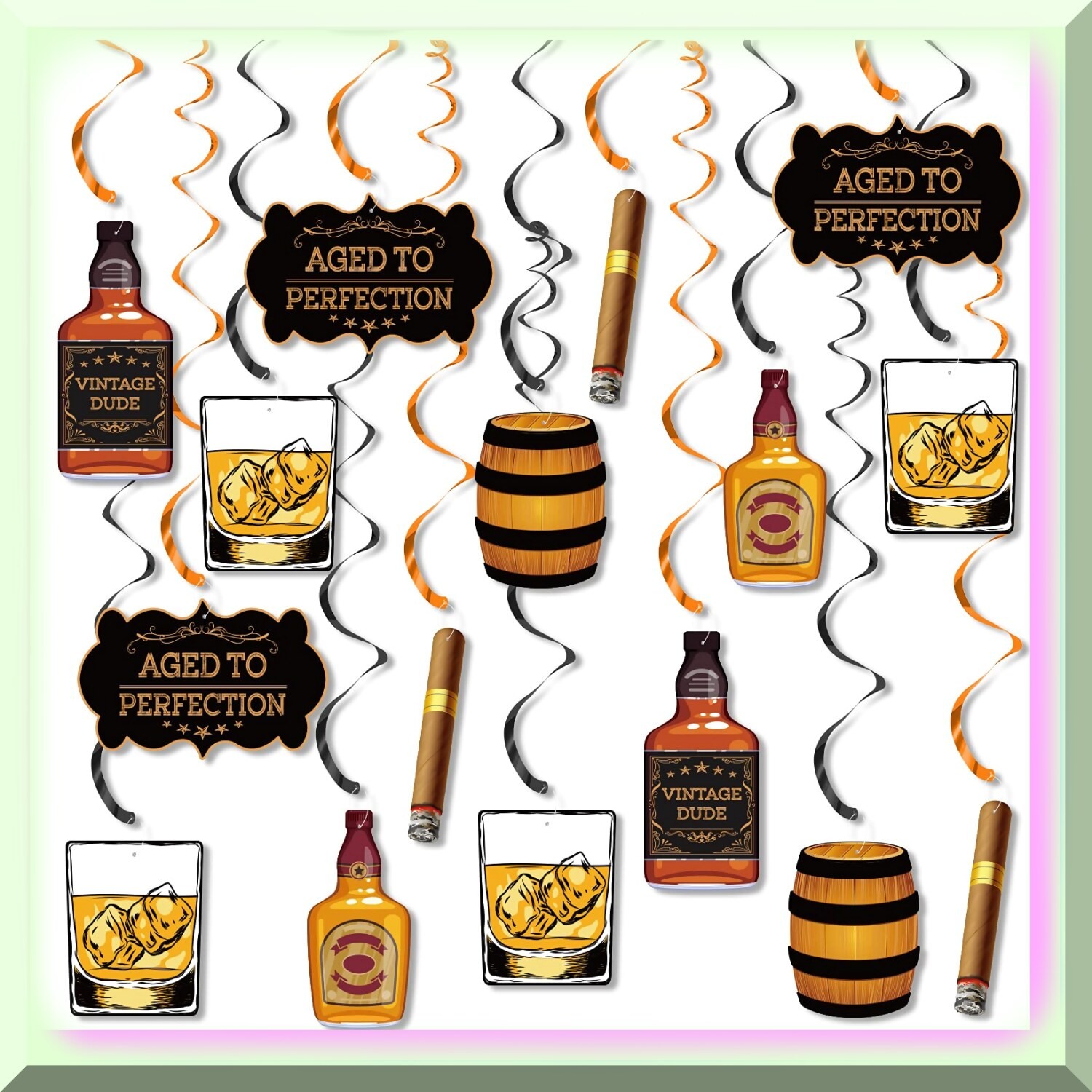 Whiskey Party Decorations Hanging Swirls 20 Pack