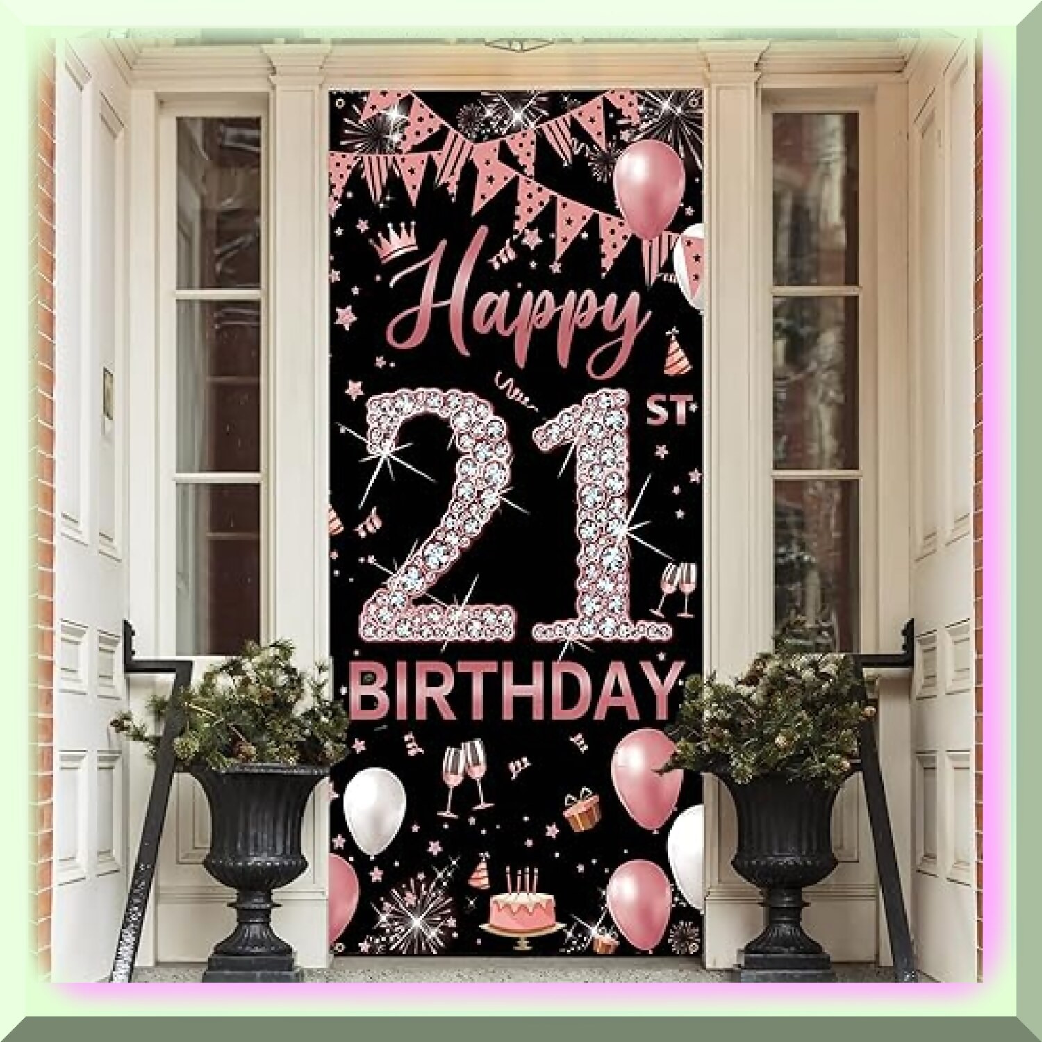 Rose Gold 21st Birthday Door Banner with Ribbon