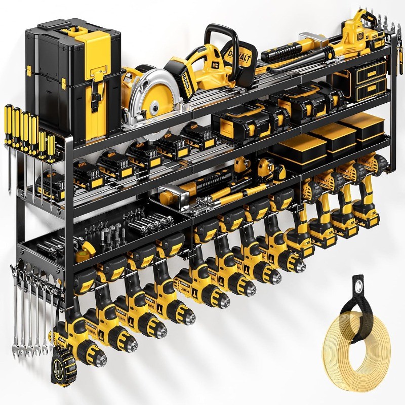 Large Power Tool Organizer Wall Mount Loads 600 lbs, Heavy Duty 4-Tier 12 Drills