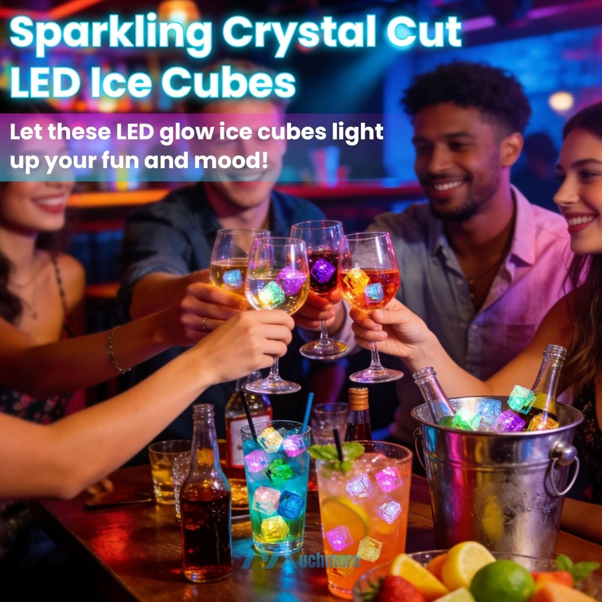 12~120pc Multi Color Flashing LED Light Up Ice Cubes Waterproof Liquid Activated