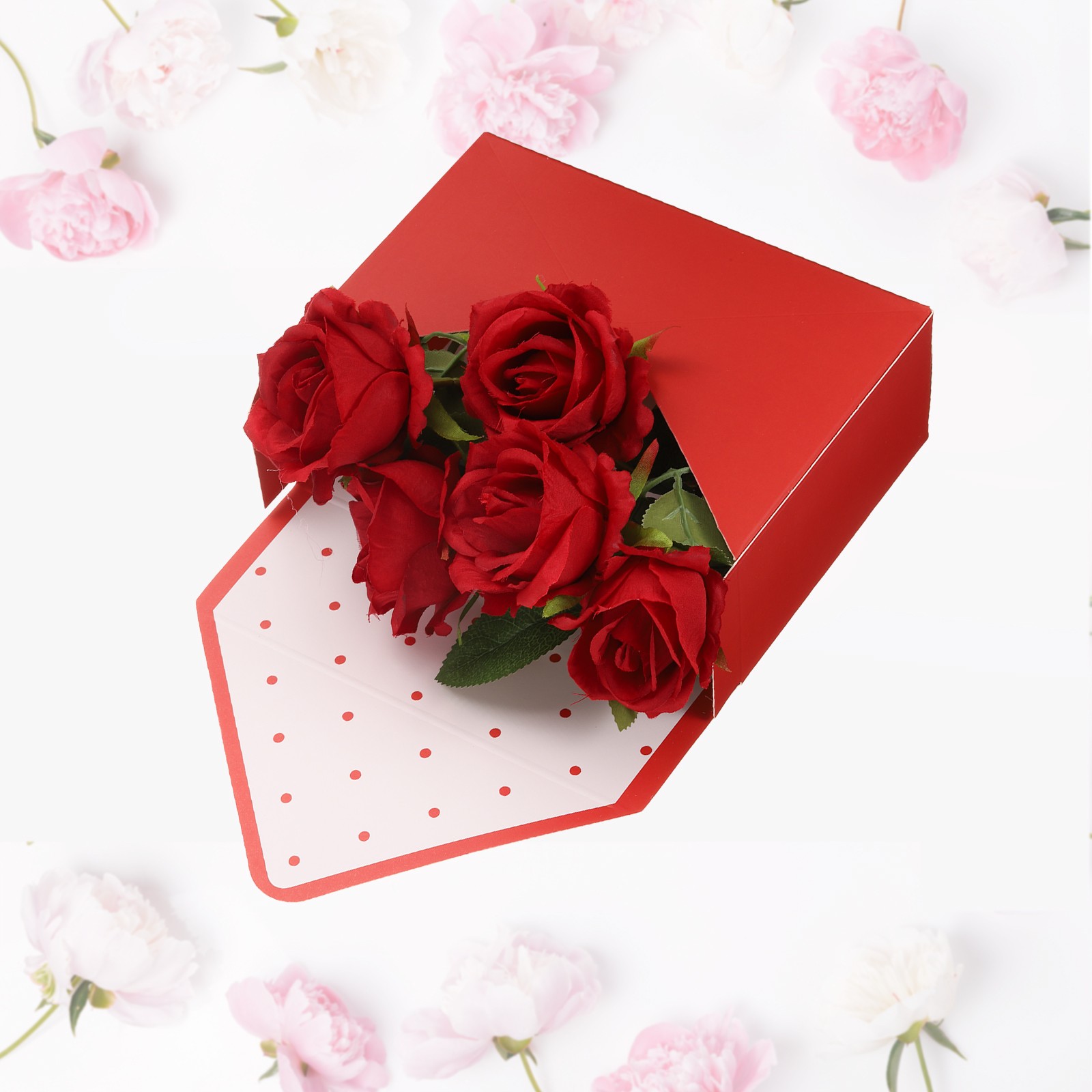 5 Pcs Paper Flower Gift Bags Paper Bouquet Flower Gift Bag Red