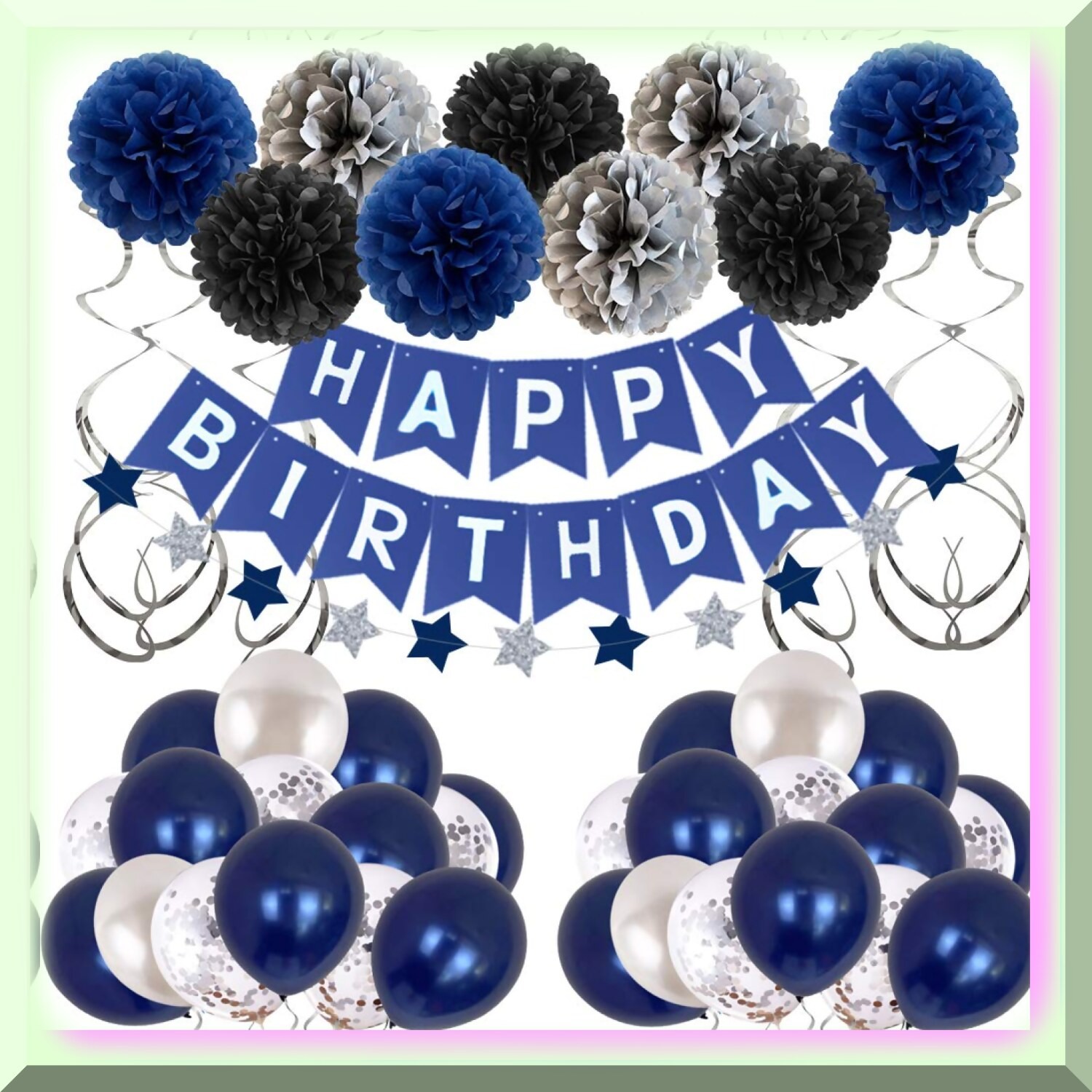 Blue Bliss Birthday Party Decorations and Balloons