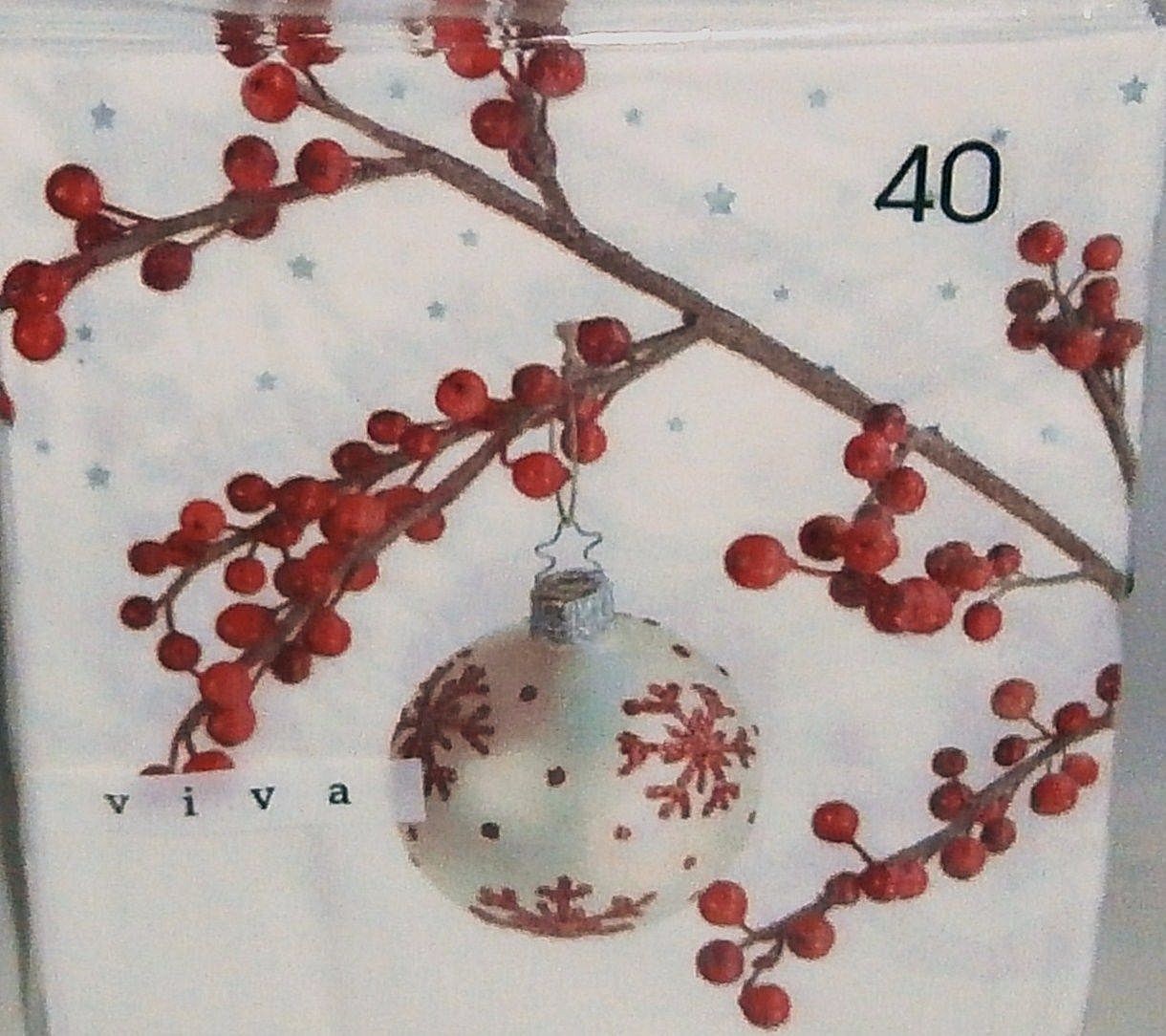 CHRISTMAS Luncheon Napkins 40 Ct 3-Ply HOLLY BERRIES W/ CHRISTMAS ORNAMENT