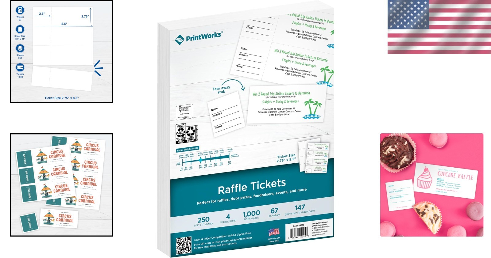 Eco-Friendly Raffle Tickets – 1000 Custom Tear-Away Stubs for Events, 250 Sheets