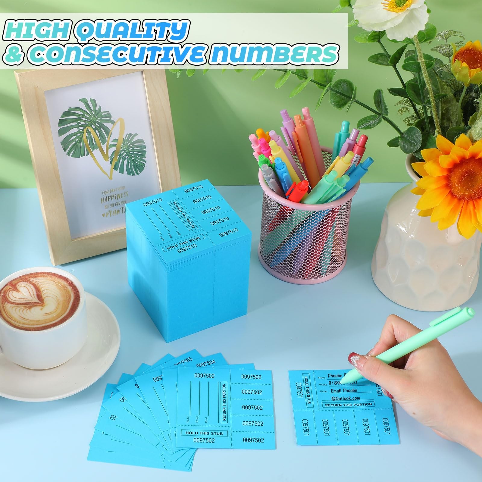 1000 Sheet 5 Bid Raffle Auction Tickets Numbered Tags Fundraiser Lake Blue