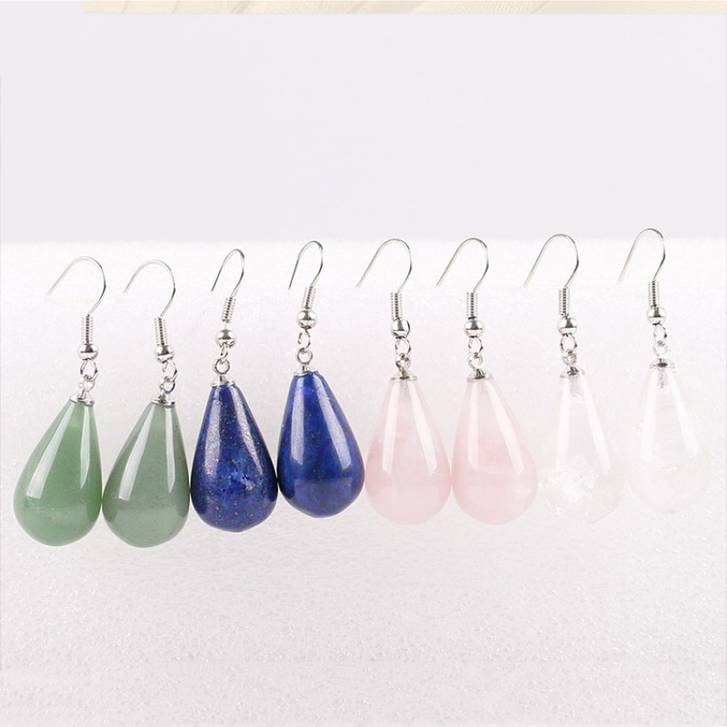 Teardrop Gemstone Dangle Earrings – Healing Crystal Water Drop Hook for Women