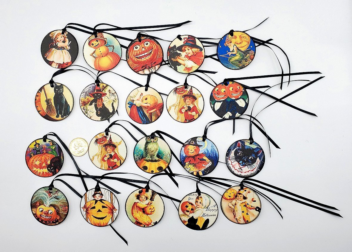 20-Halloween-Vintage Style-Circle-Parties-Linen Cardstock-Hang-Tags