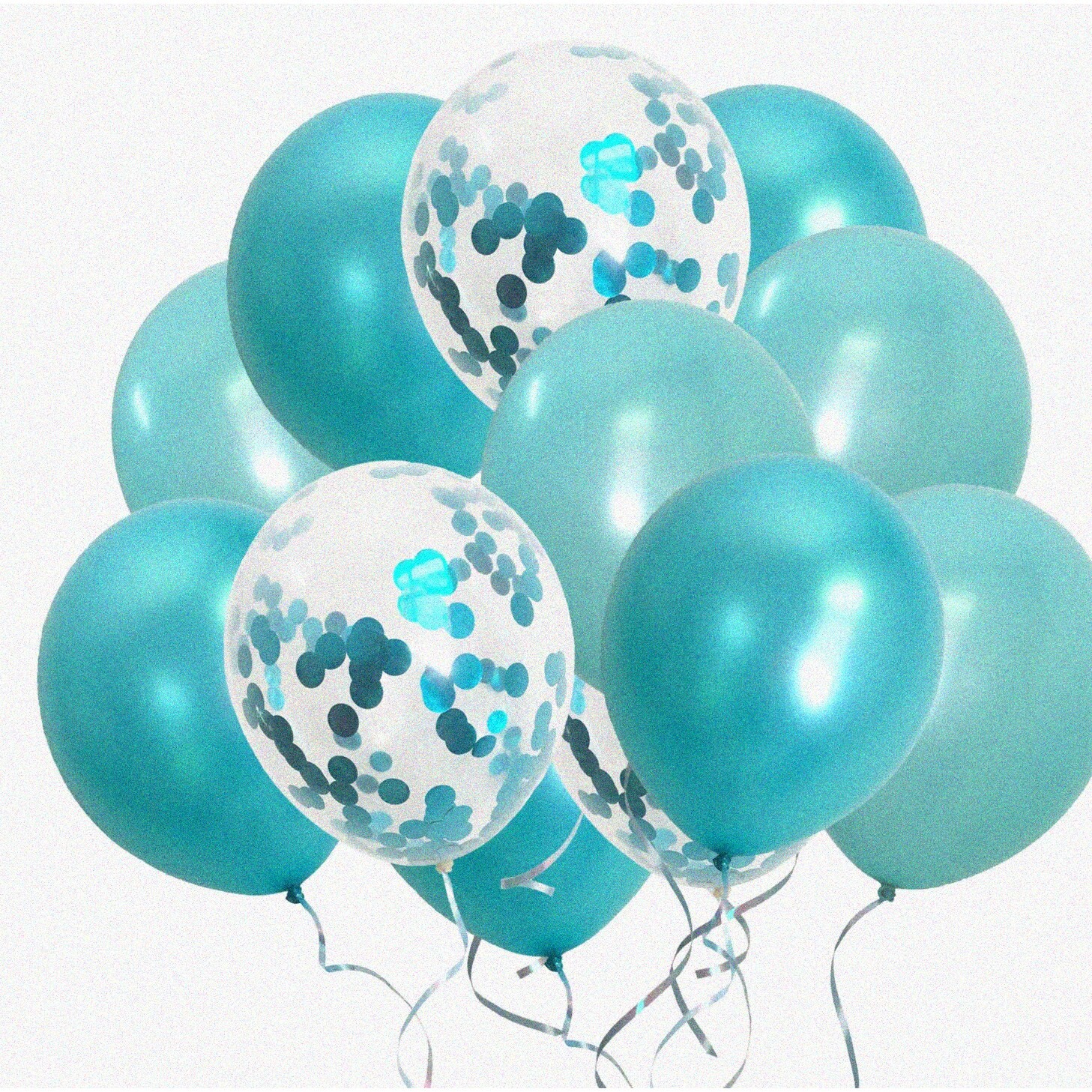 Turquoise Metallic Confetti Balloons 12-inch Pack of 20