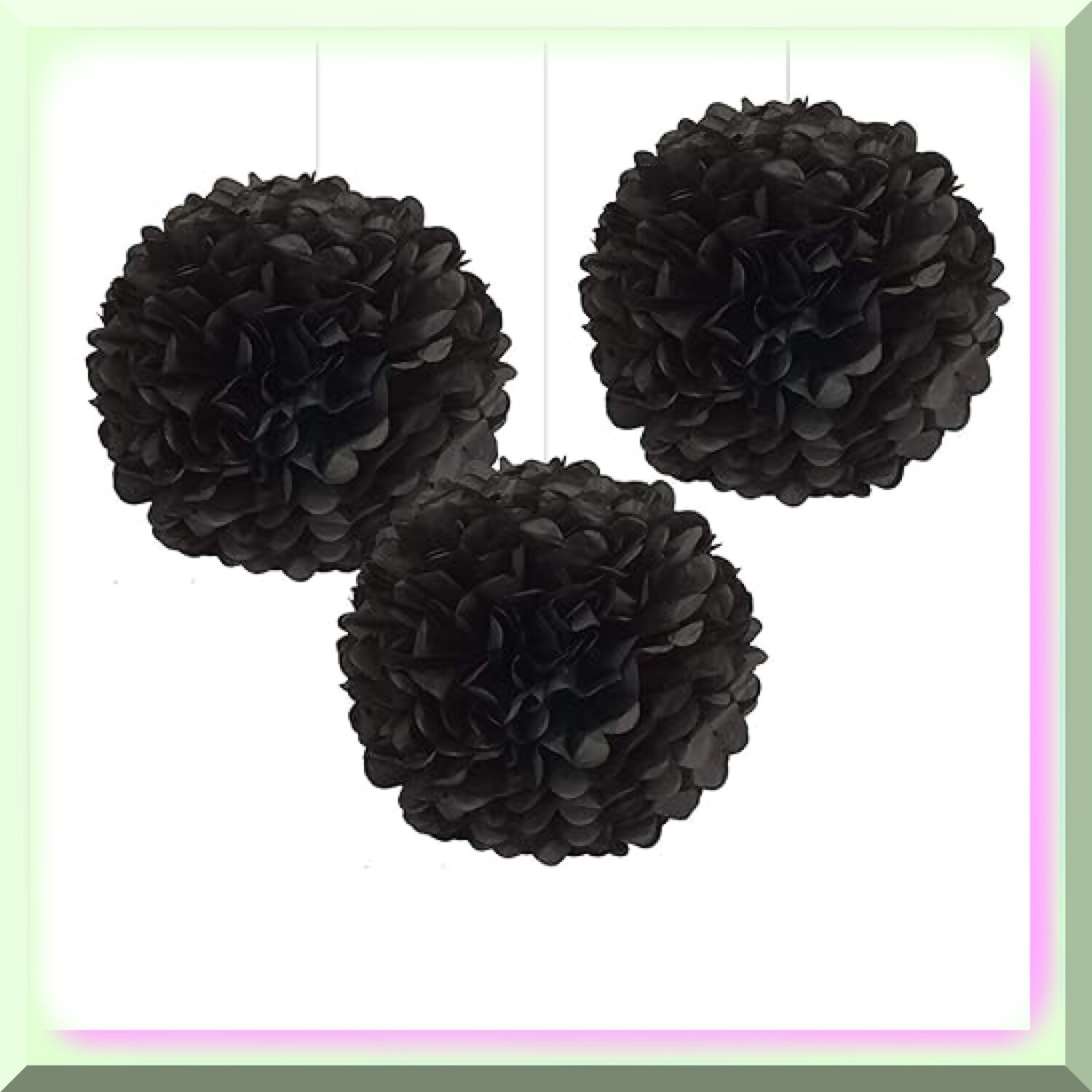 Black Tissue Paper Pom Poms 12 Inch Pack of 12