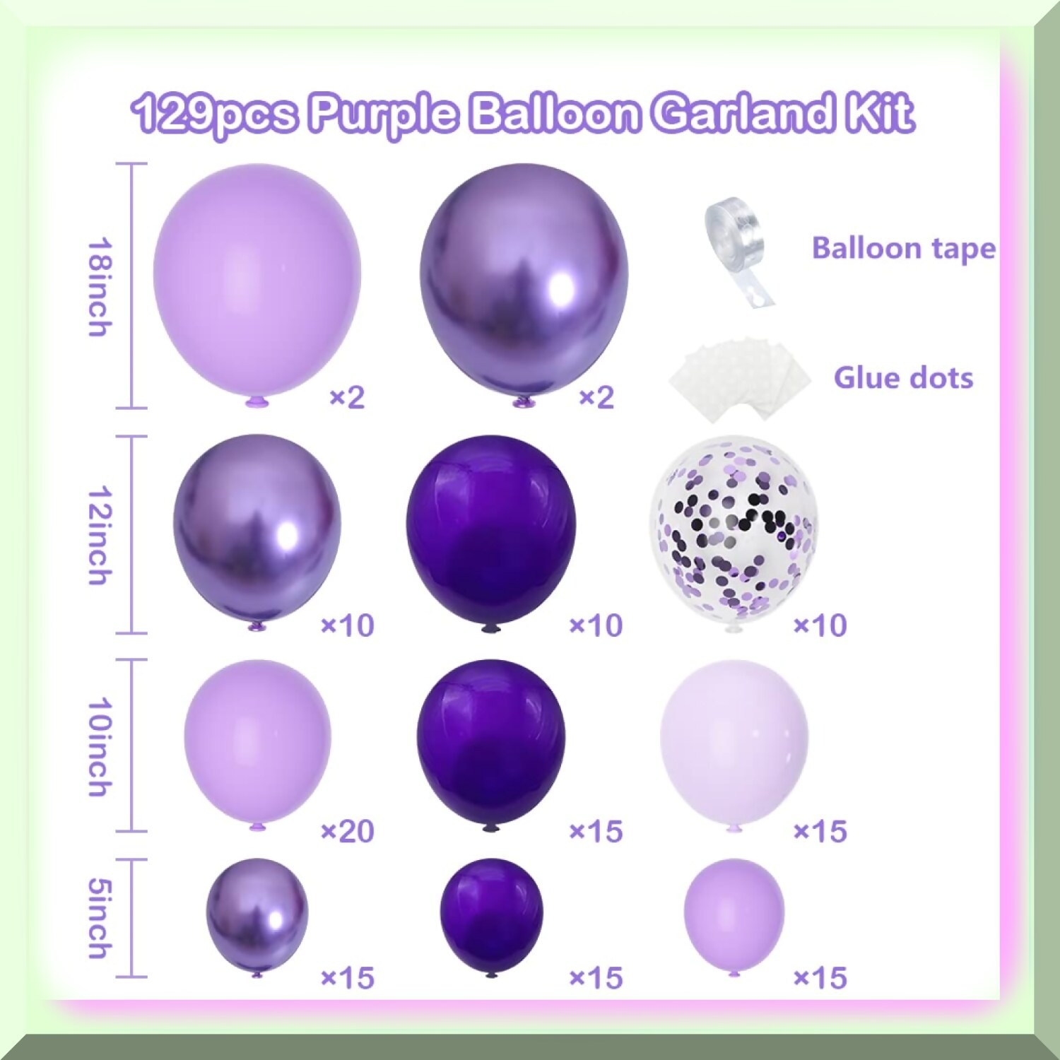 Purple Latex Balloon Party Kit 129 Pieces