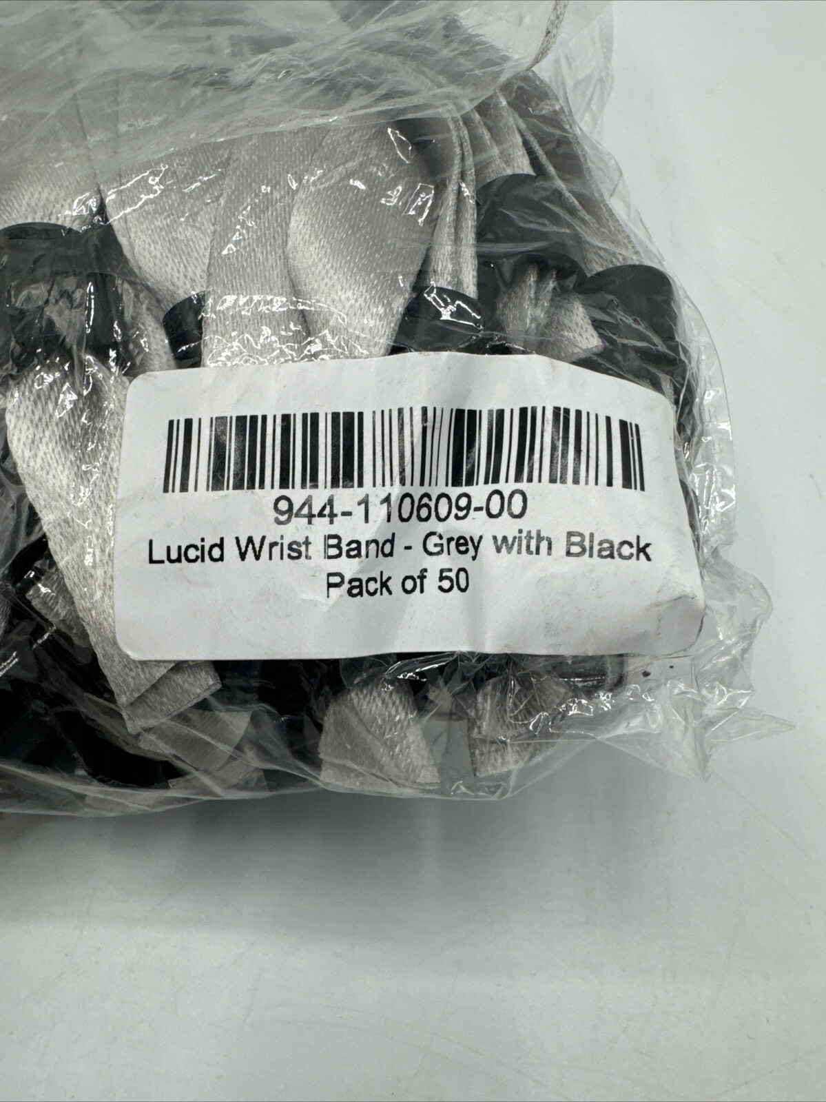Lucid branded tamper proof festival wristband Grey with Black