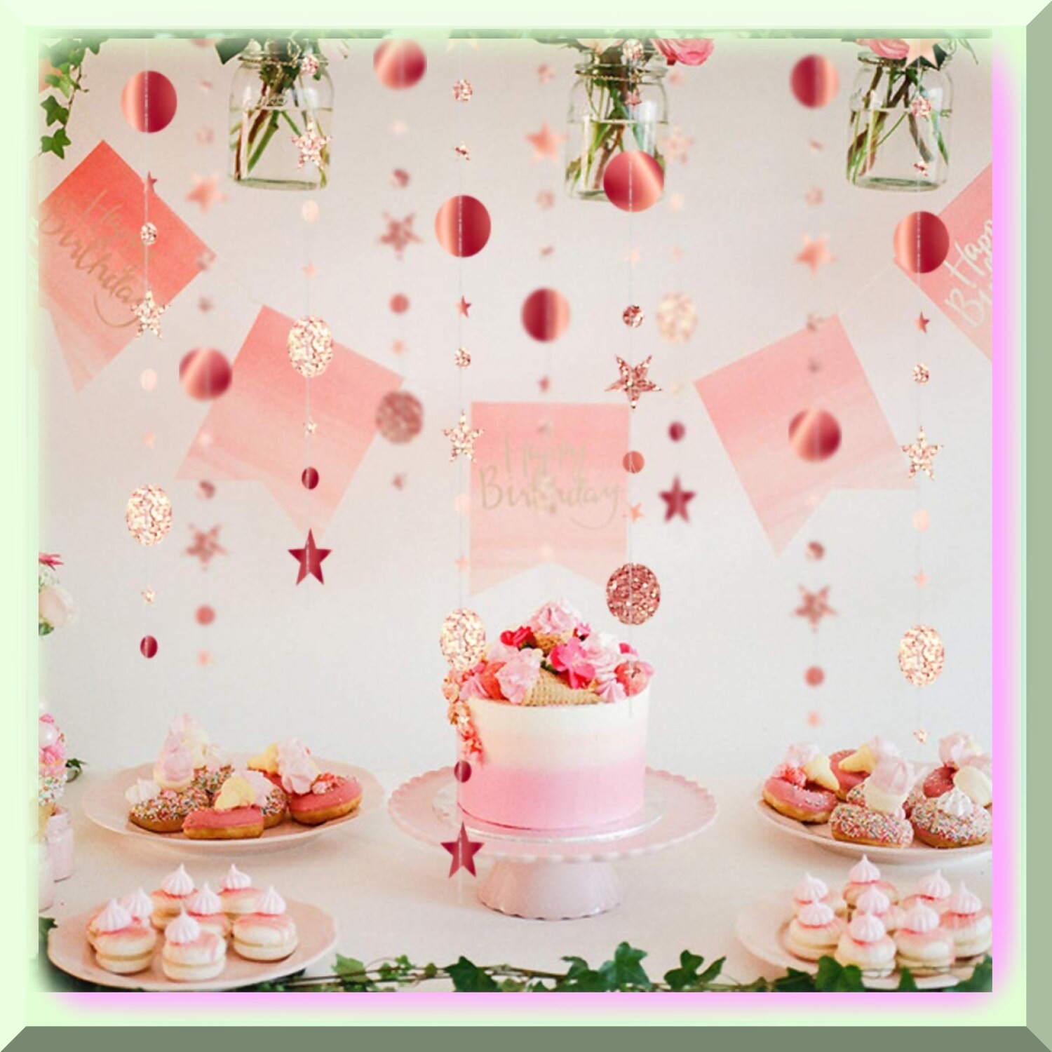 Rose Gold Celebration Garland with Stars and Dots