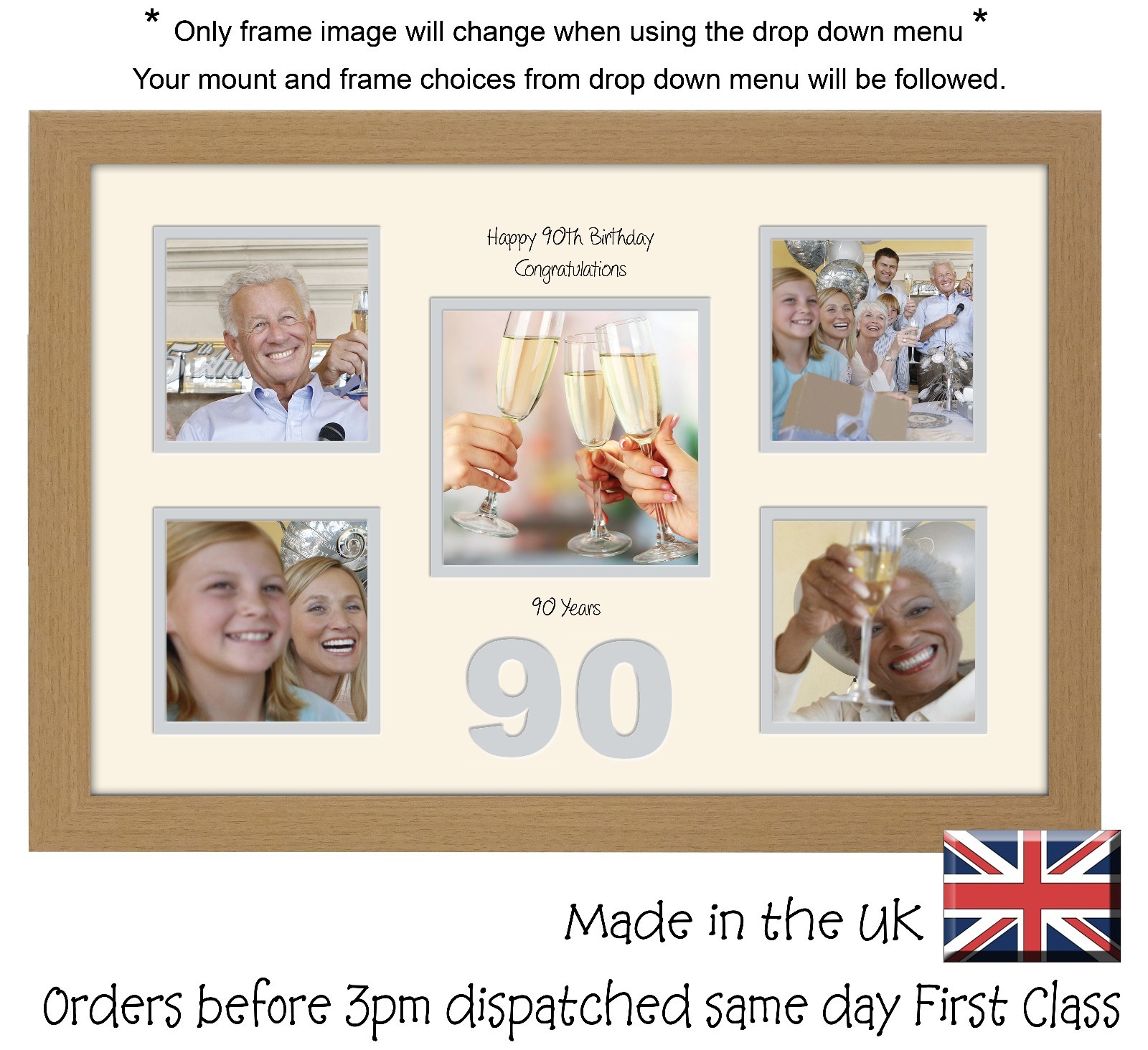 90th Birthday Photo Frame 4″x4″ x4 and 5″x5″ Photo by Photos in a Word 973D