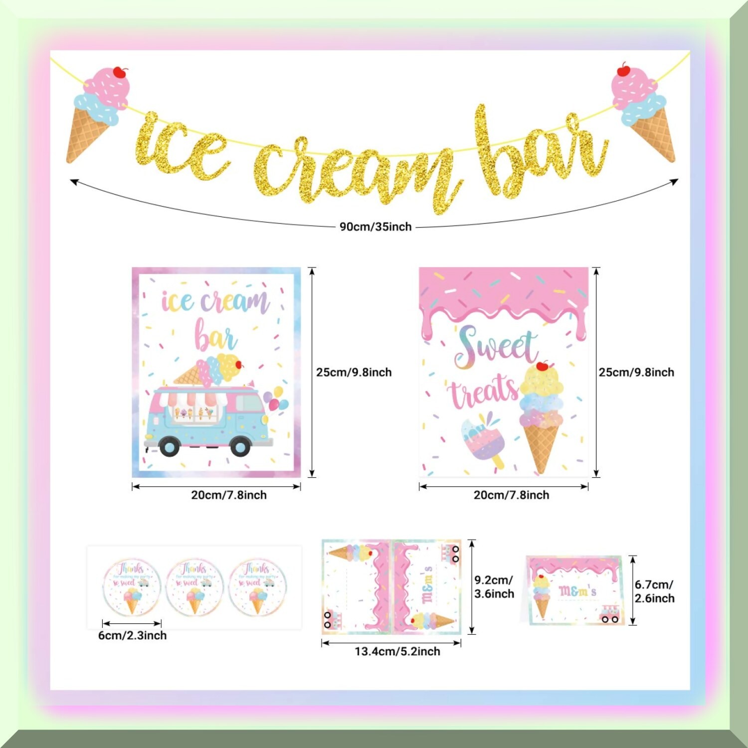Ice Cream Bar Decor Kit with Banner and Labels