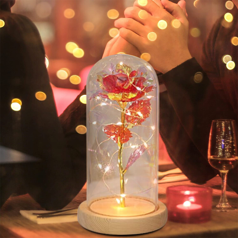 Crystal Galaxy Enchanted LED Glass Forever Rose Valentine’s Day Home Dome Gifts