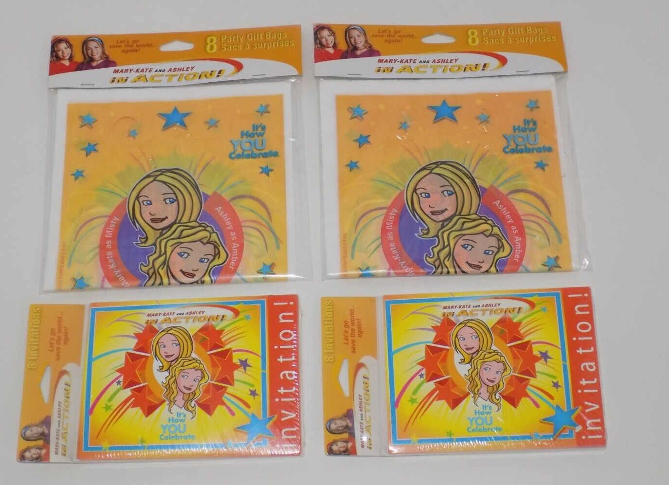 2003 Mary Kate & Ashley in Action 16 Birthday Party Invitations & Gift Bags NEW