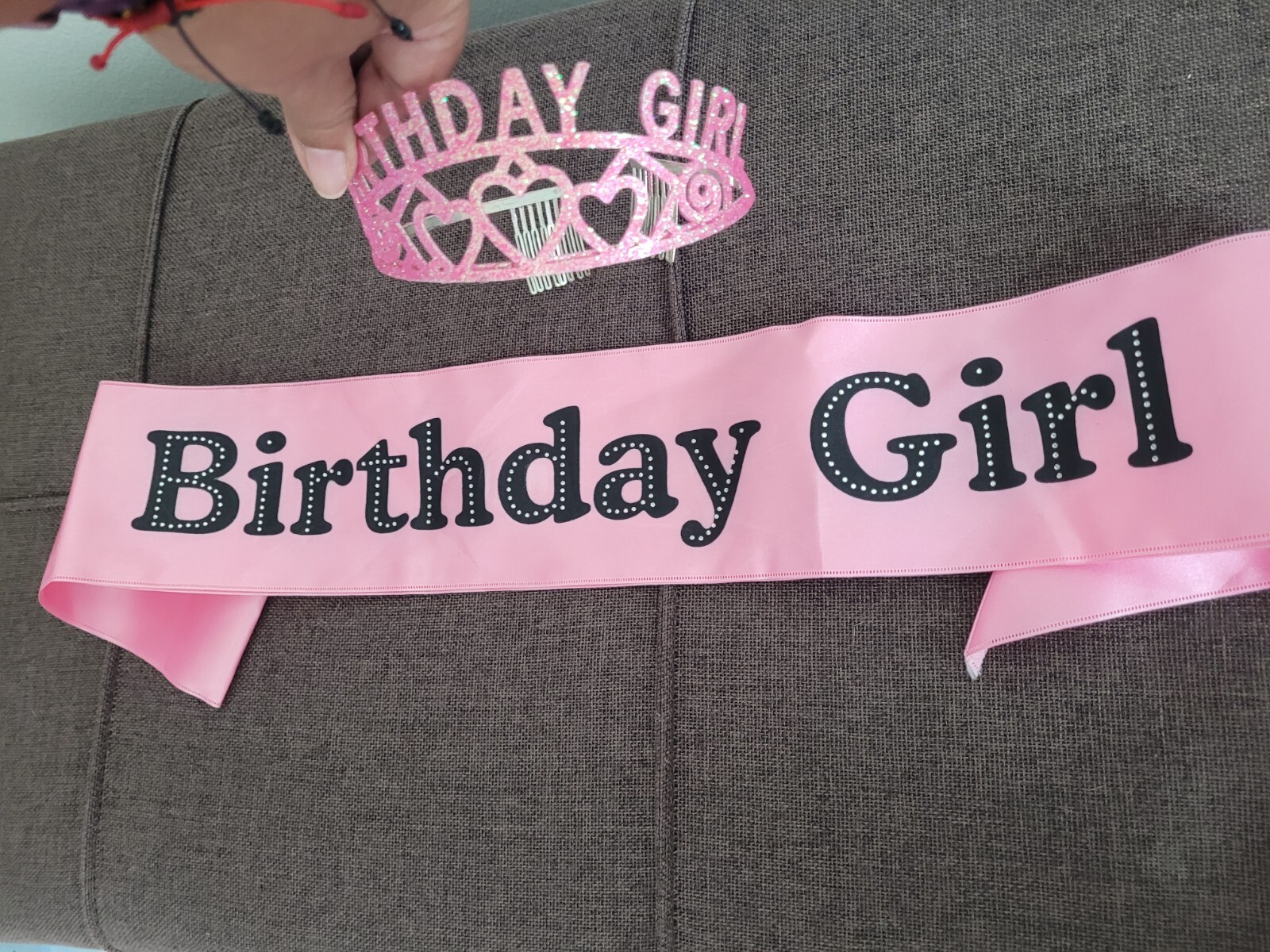 Birthday Girl Pink Sash w/ Black Text And Glitter Tiara