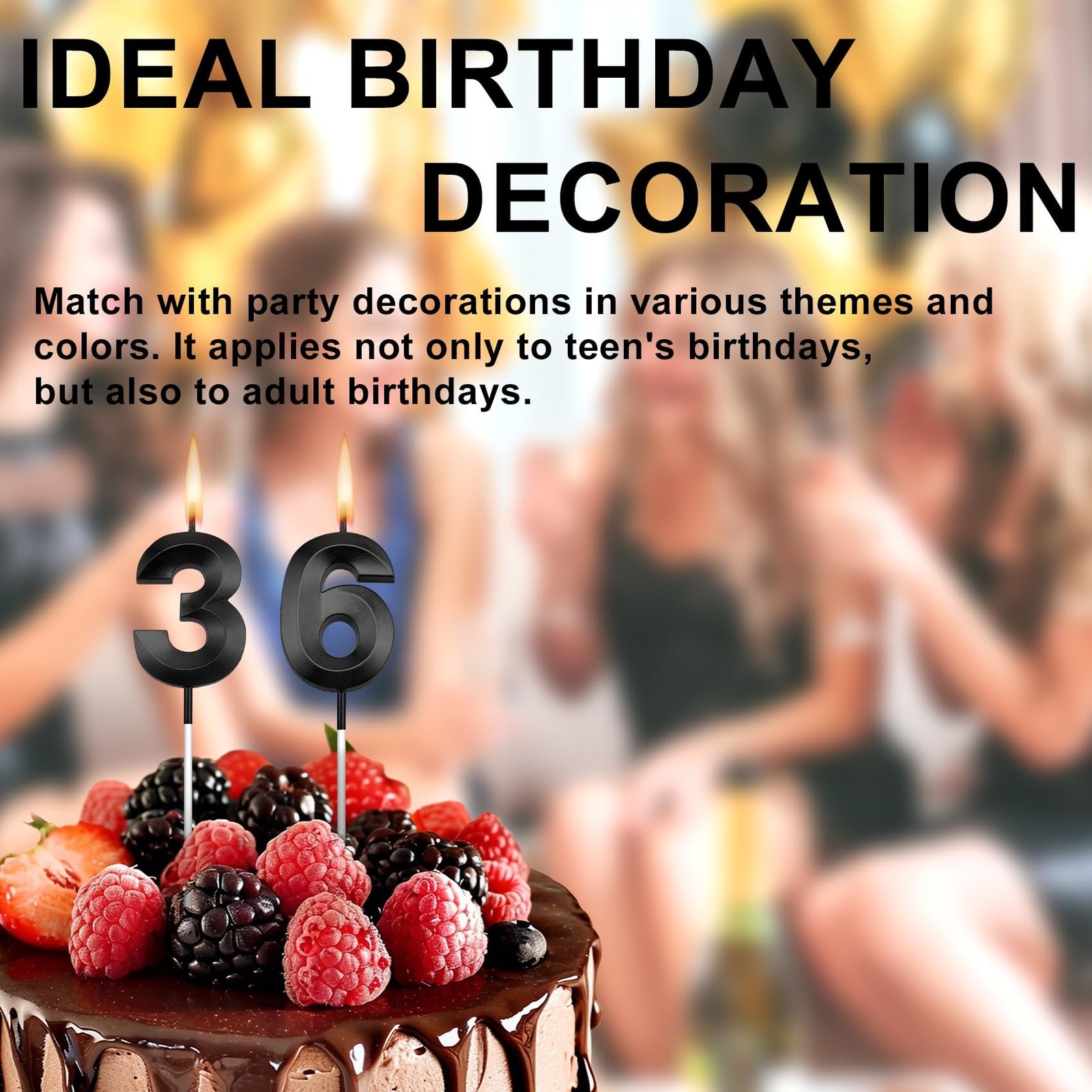 36 Birthday Candles 36th Birthday Candle Black 63rd Candles for Cake 36th Bir…