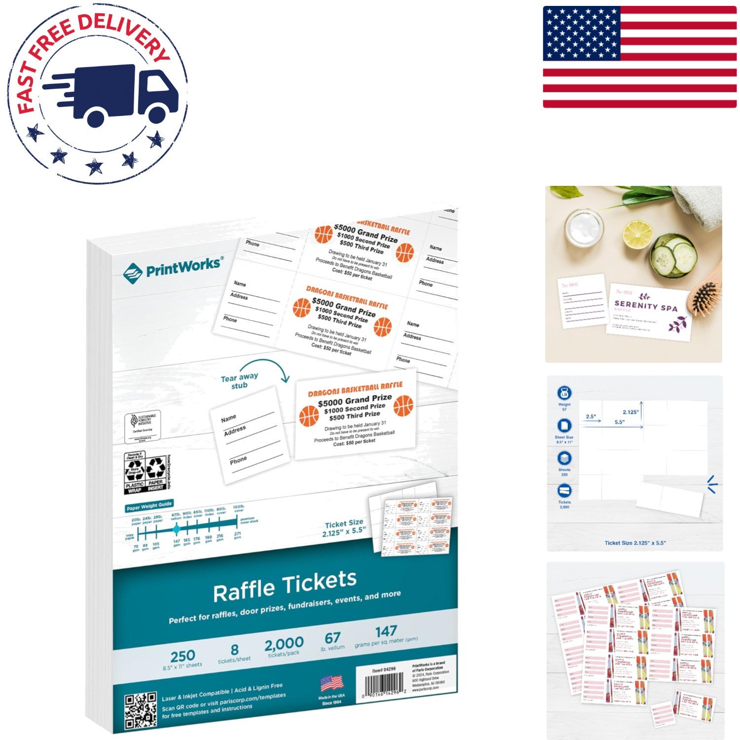 Environmentally Friendly Printable Raffle Tickets – 2000 Blank Stubs, USA Made
