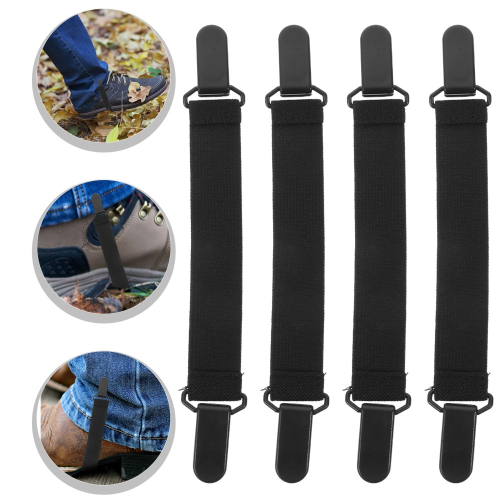 Black Reusable Motorcycle Pant Leg Clips Secure Boot Straps for Outdoor Work