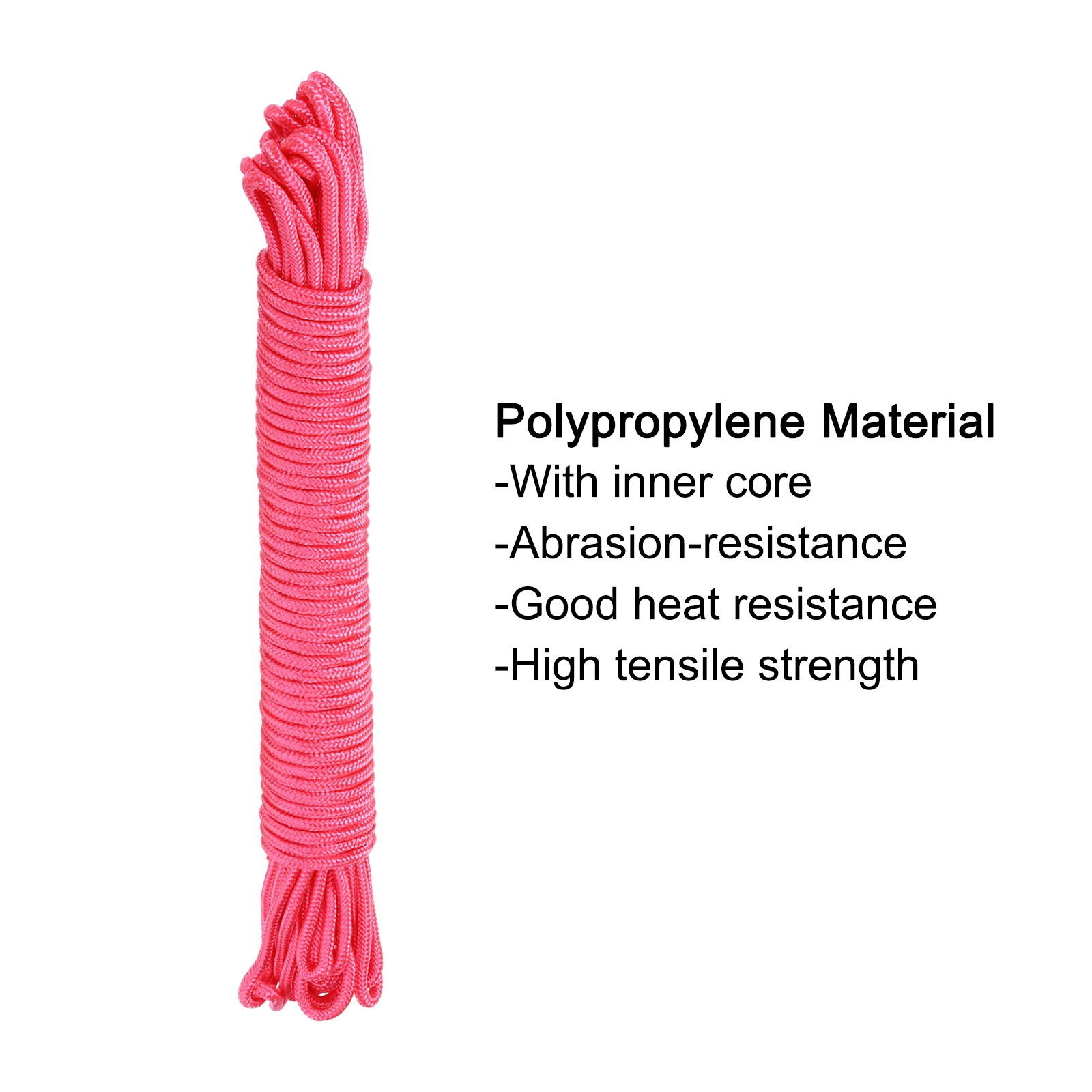 Polypropylene Braided Rope 20M/65.7ft 7mm Pink Outdoor