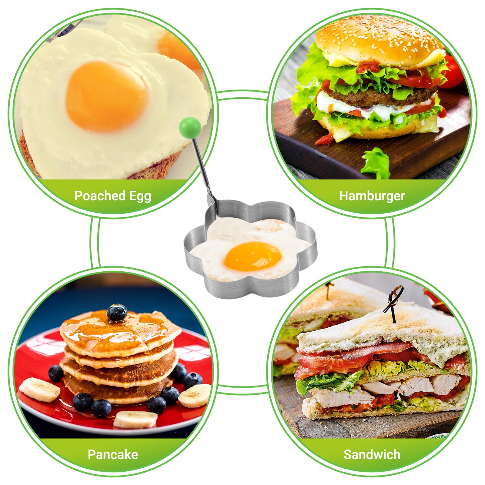 Fried Egg Molds, Pancake Mold Maker with Handle for Kids, Mold Non Stick4621
