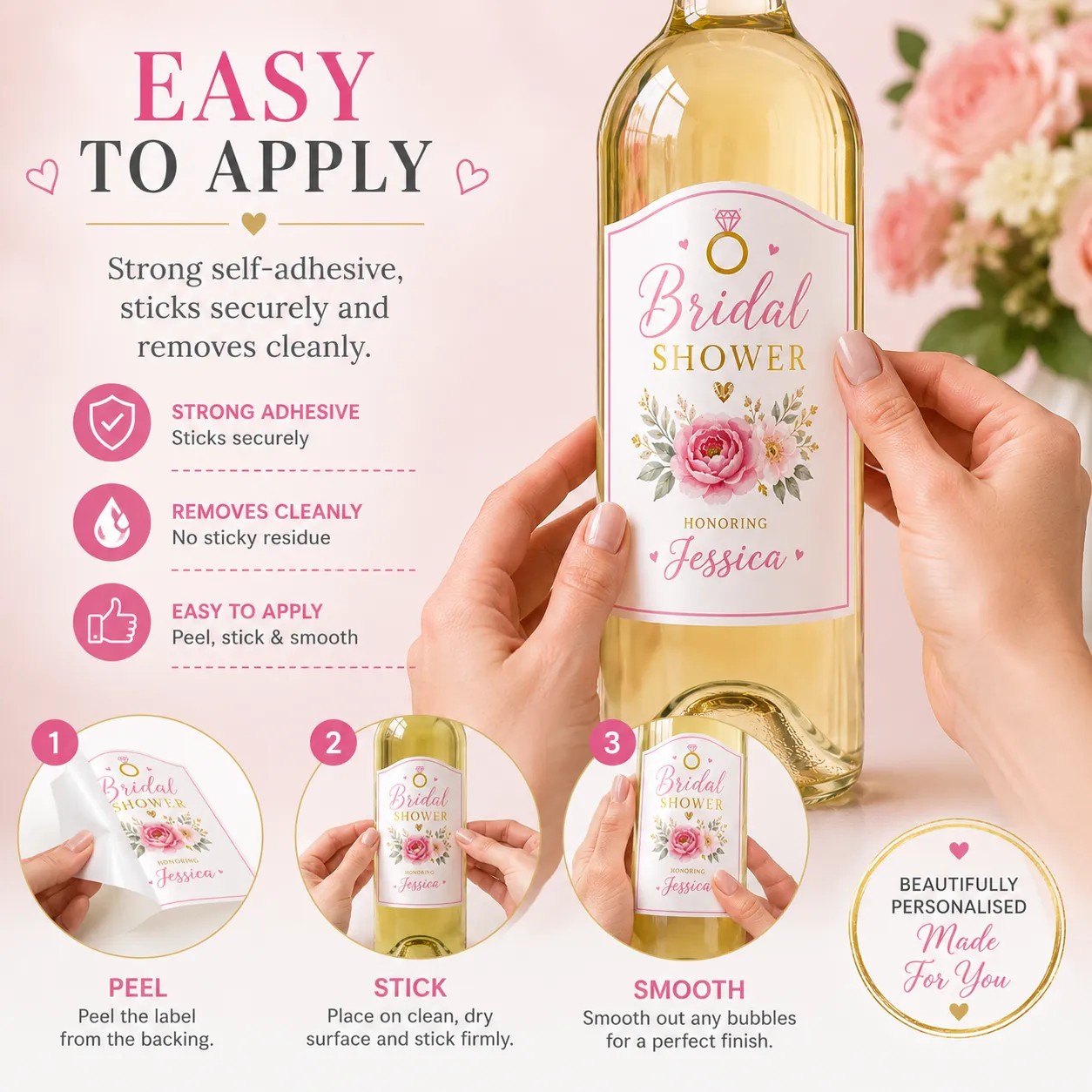 Personalised Bridal Shower Bottle Label Sticker Custom Wine Gift Decoration