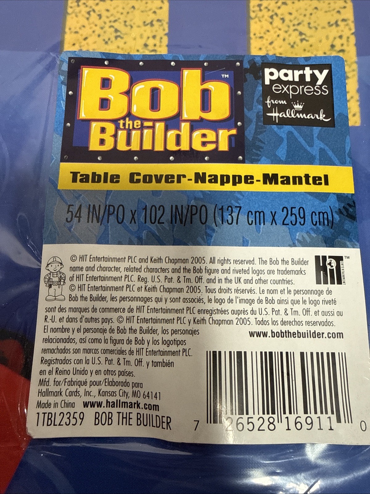 Vintage Party Express Hallmark 2005 Bob The Builder Table Cloth 54″ x 102” New