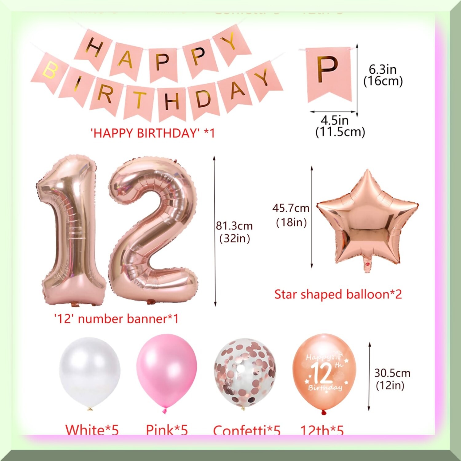Rose Gold 12th Birthday Party Decorations Kit