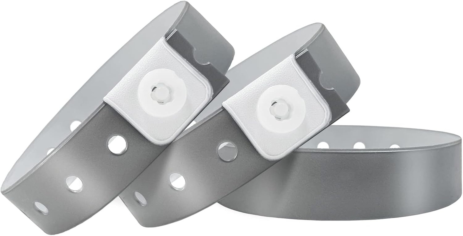 Plastic Party Silver Wristbands-100 Pack Colored Vinyl Wristbands for Events-Wat