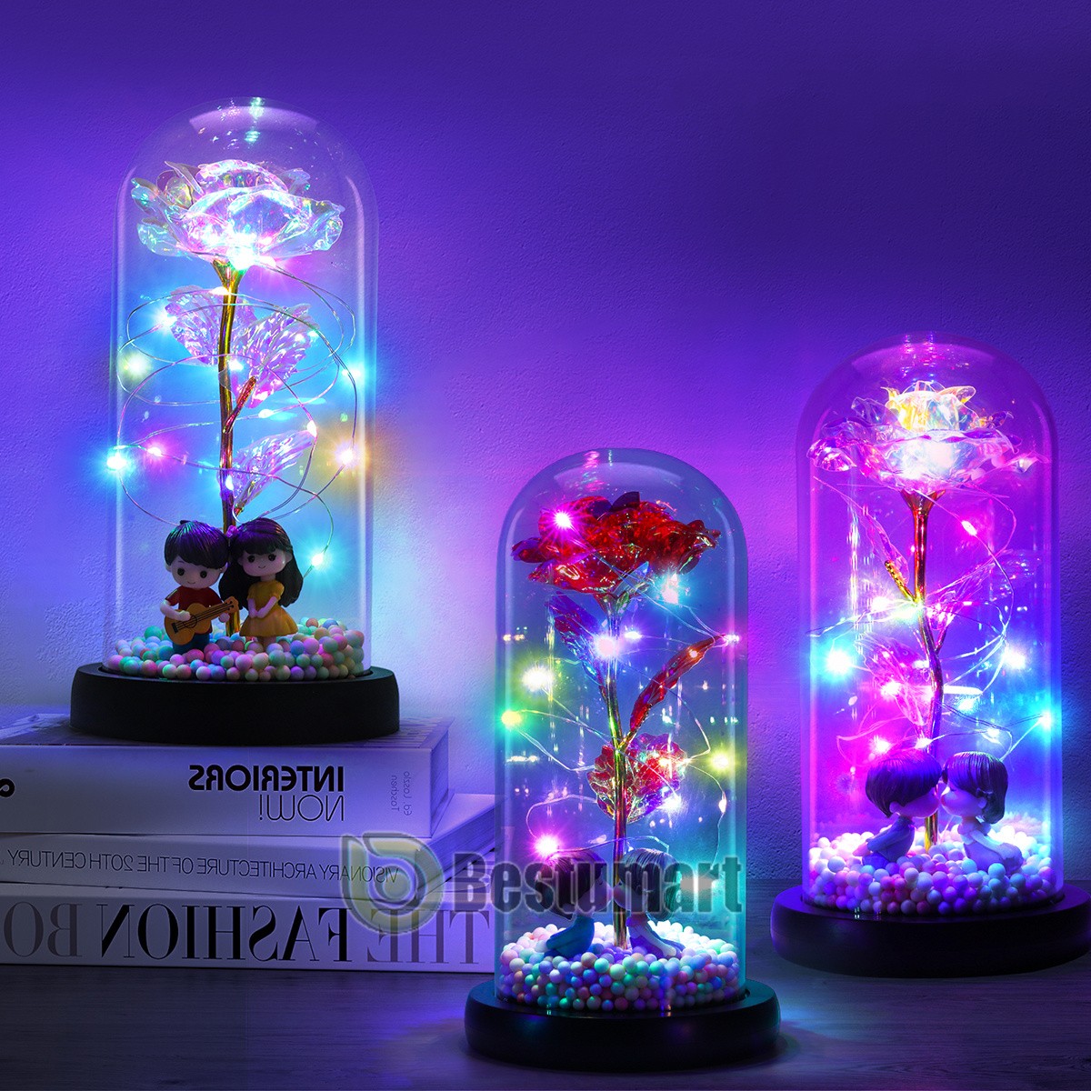Crystal Eternal Galaxy Rose Flower LED Light Glass In Dome Gifts for Her Lovers