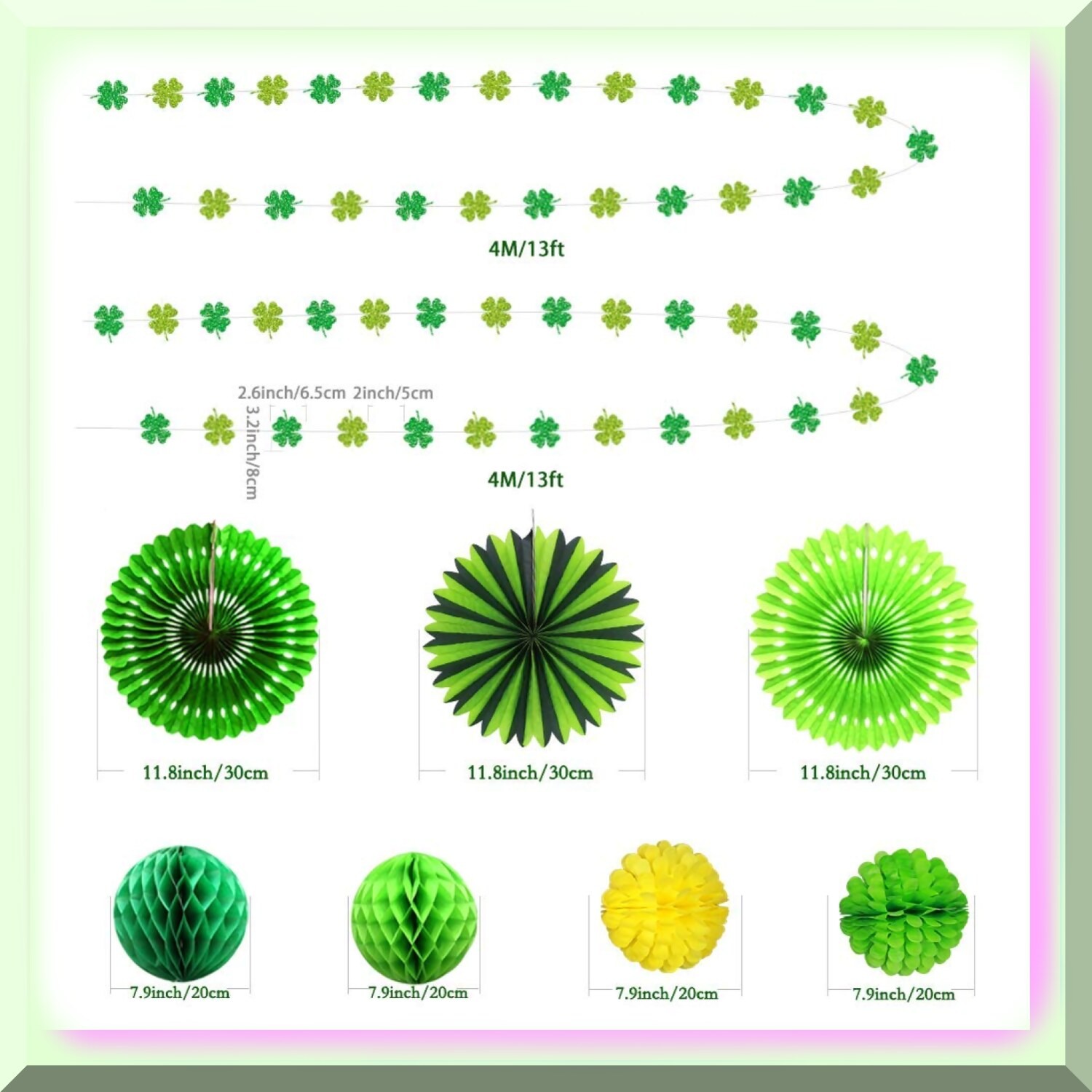 Shamrock Celebration Decoration Kit with Paper Fans Pom Poms