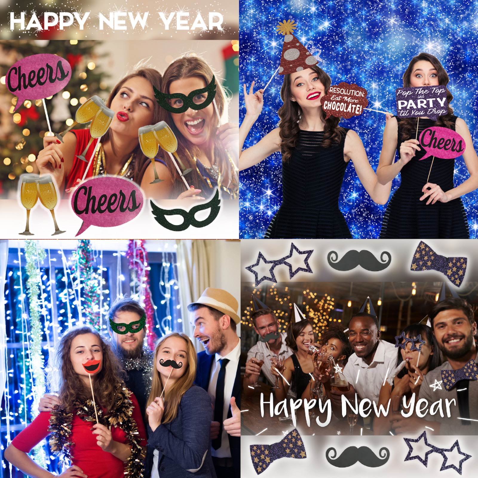Deluxe New Year’s Eve Photo Party Props, Photo Booth Props for New Year Party