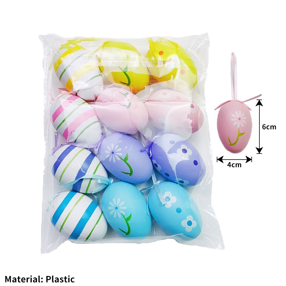 Easter Eggs Decorations,12Pcs Easter Eggs Hanging Ornaments,Painted Egg JQ
