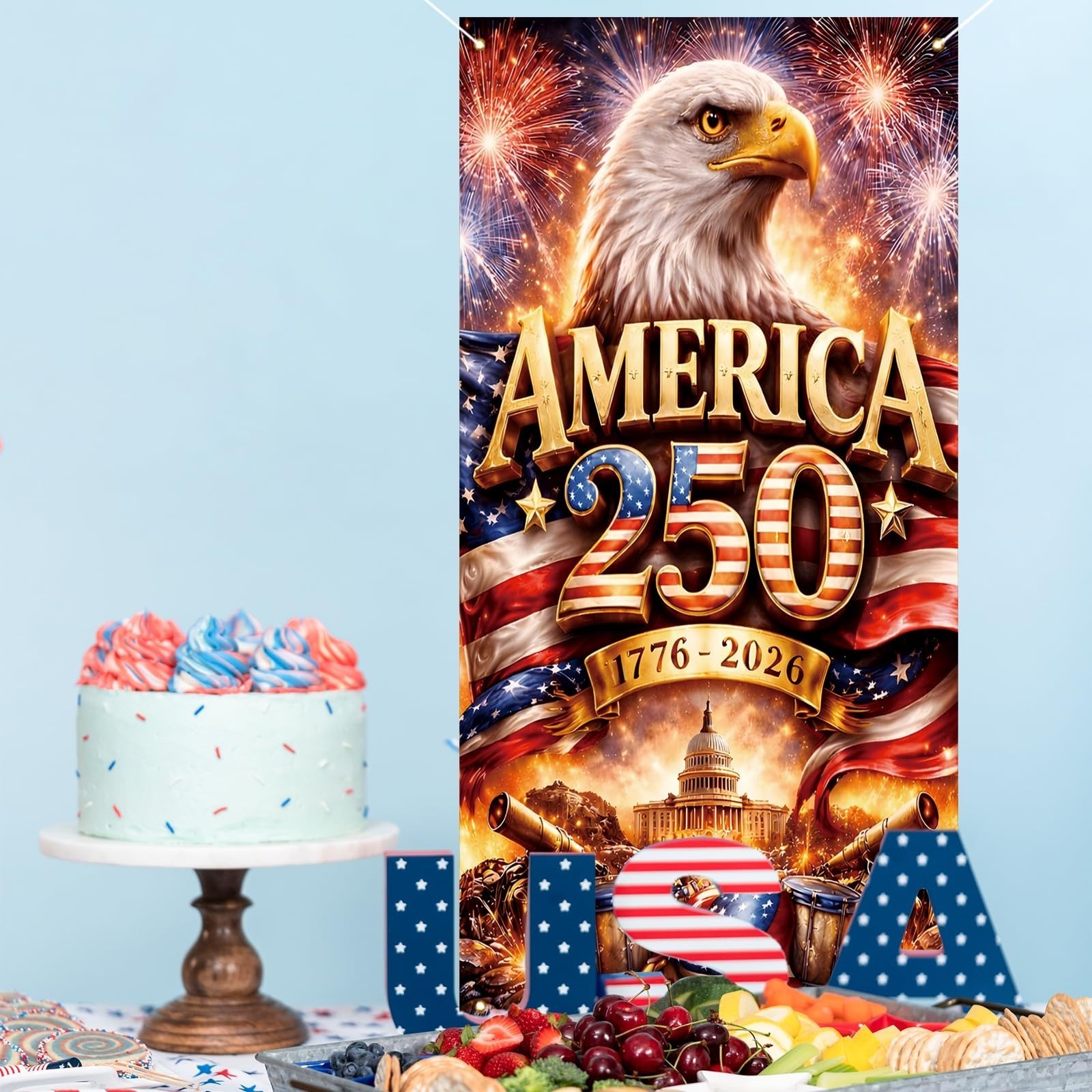 Jiudungs America 250th Anniversary Flag Door Cover – Patriotic Decorations