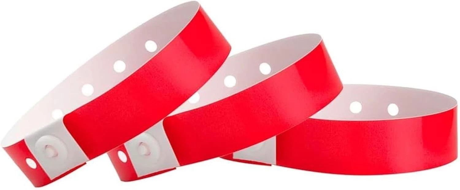 500 Neon Red Plastic Wristbands – -Grade, Secure Snap