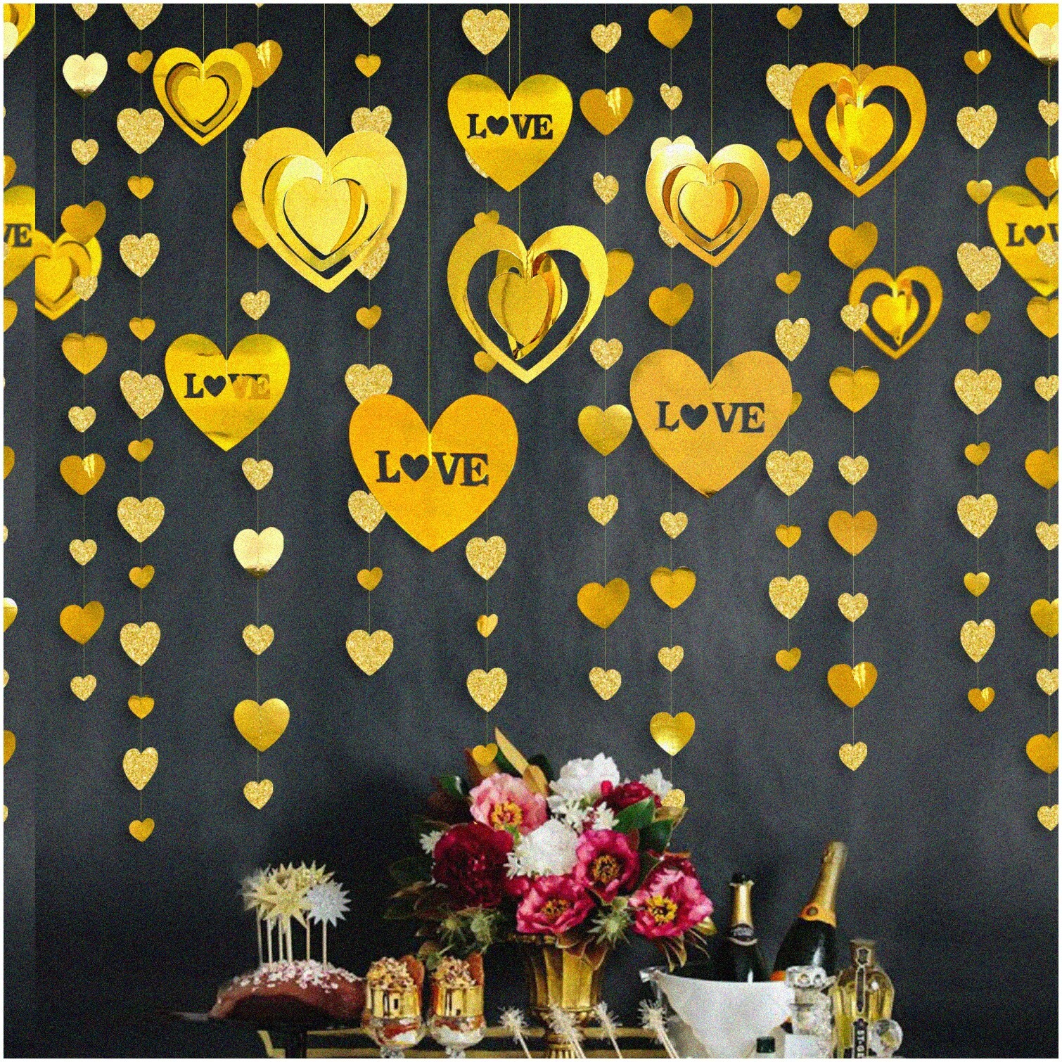 Golden Love Celebration Kit with Heart Garlands and Streamers