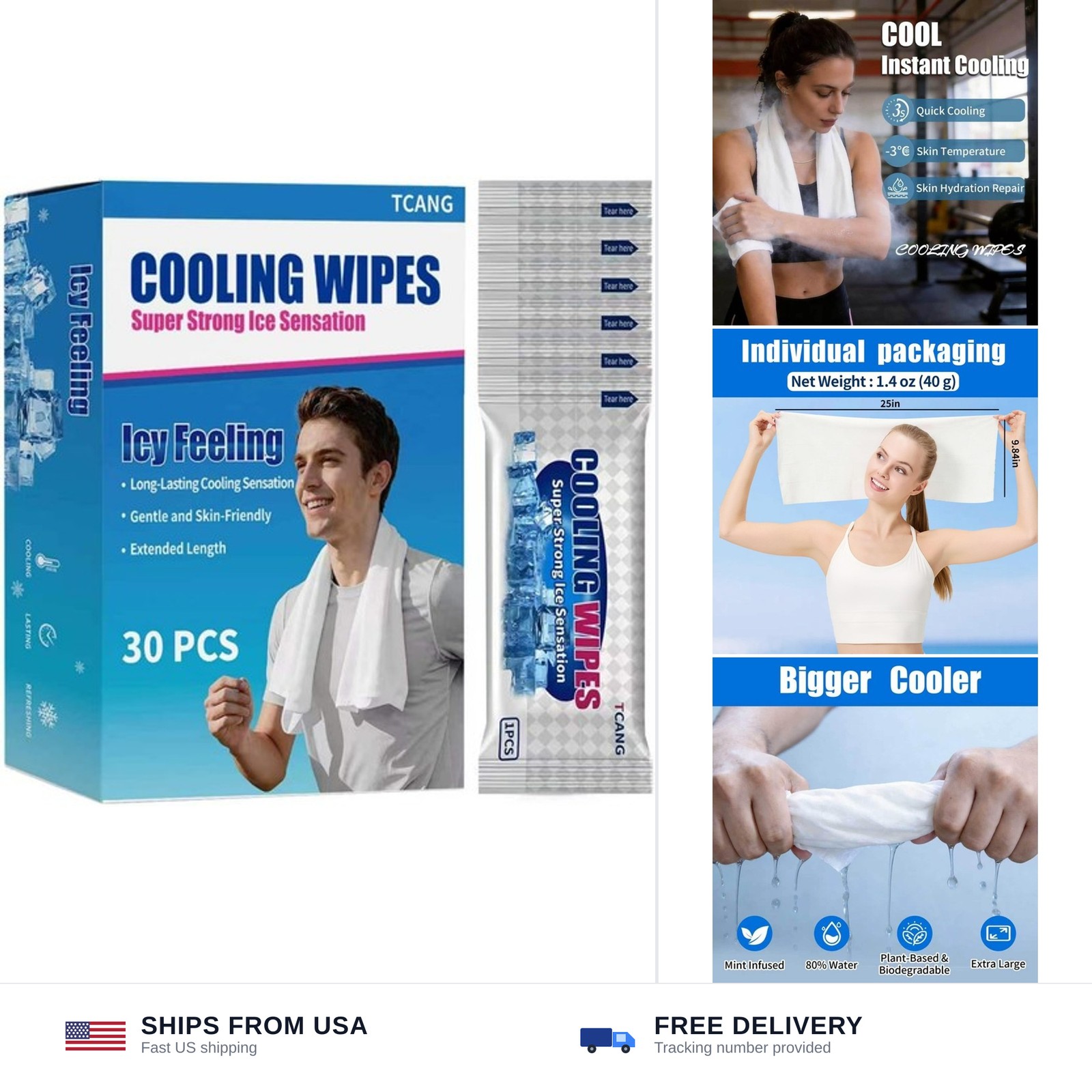 30 Pack Disposable Cooling Wipes, Individually Wrapped No-Rinse Cooling Towel…