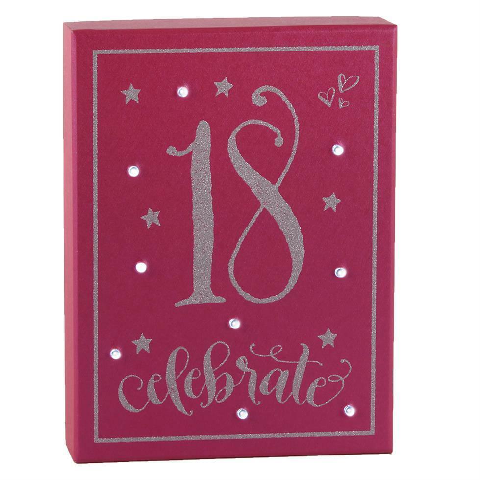 Girl Talk ‘Light Up’ Pink and Silver Glitter Birthday Plaque – 18th birthday