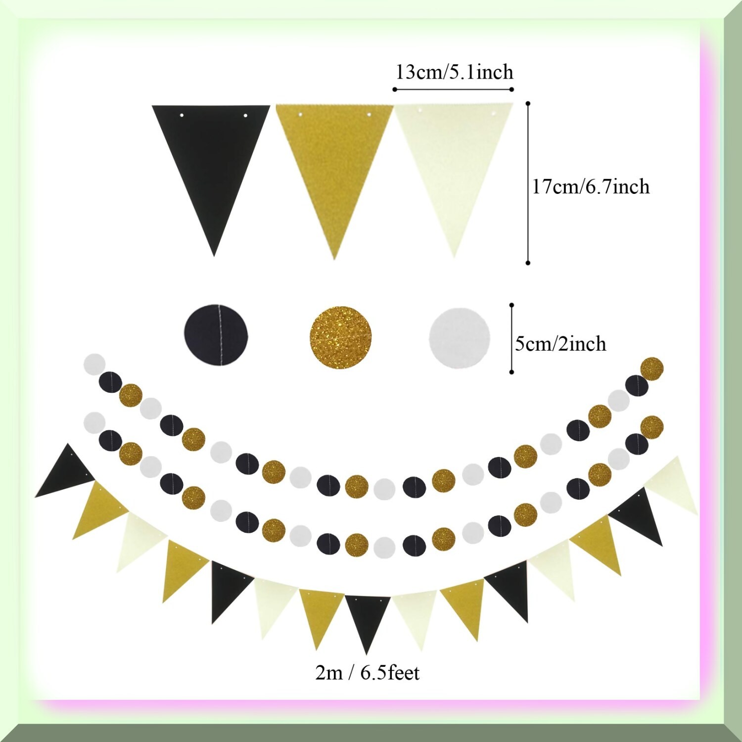 Black and Gold Party Decoration Kit with Fans Pom Poms and Garlands